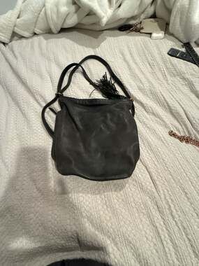 Hobo The Original Black Leather Slouchy Shoulder Bag with Tassel